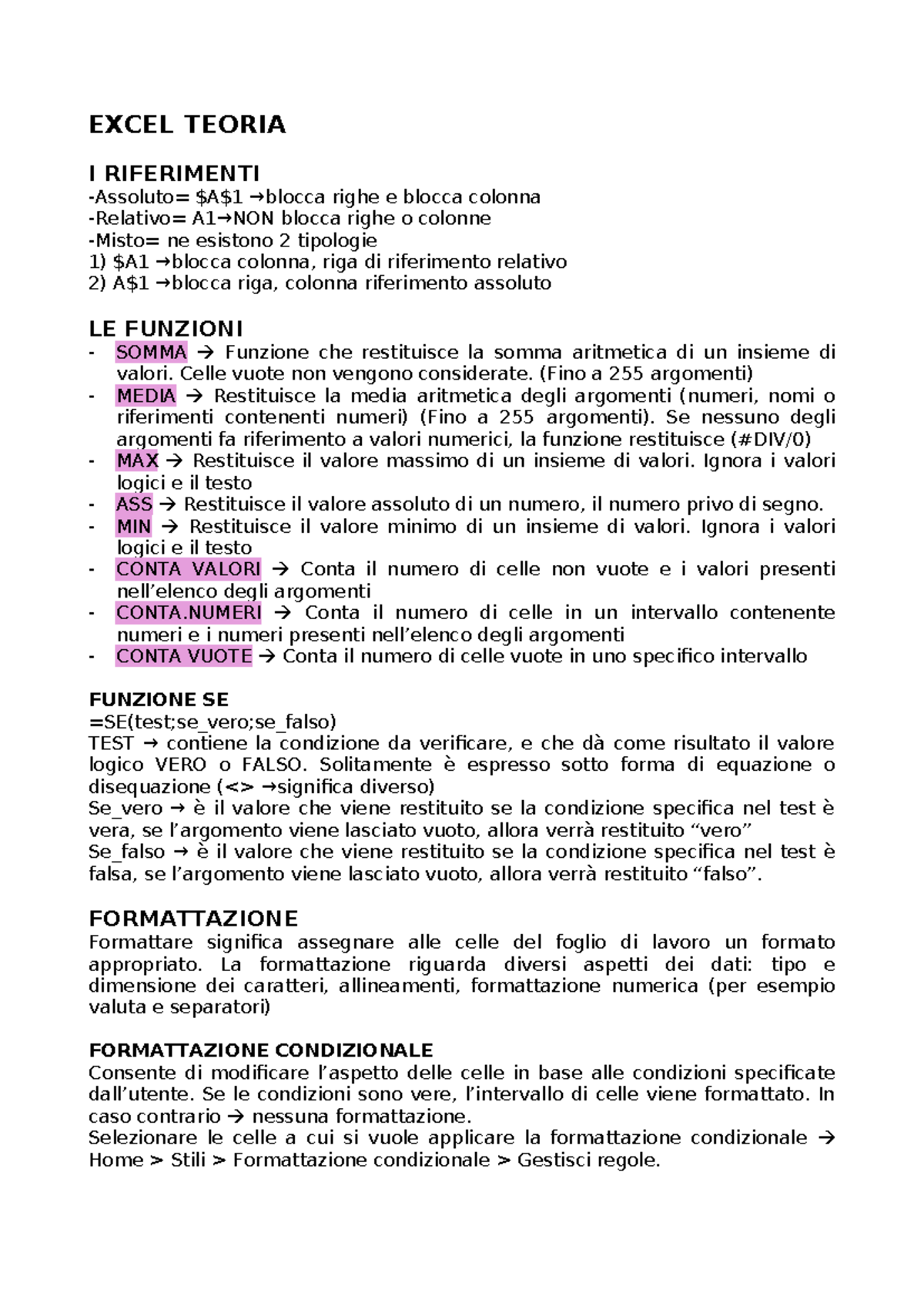 Excel 2022: Funzioni e Formattazione per Comp Sci - Studocu