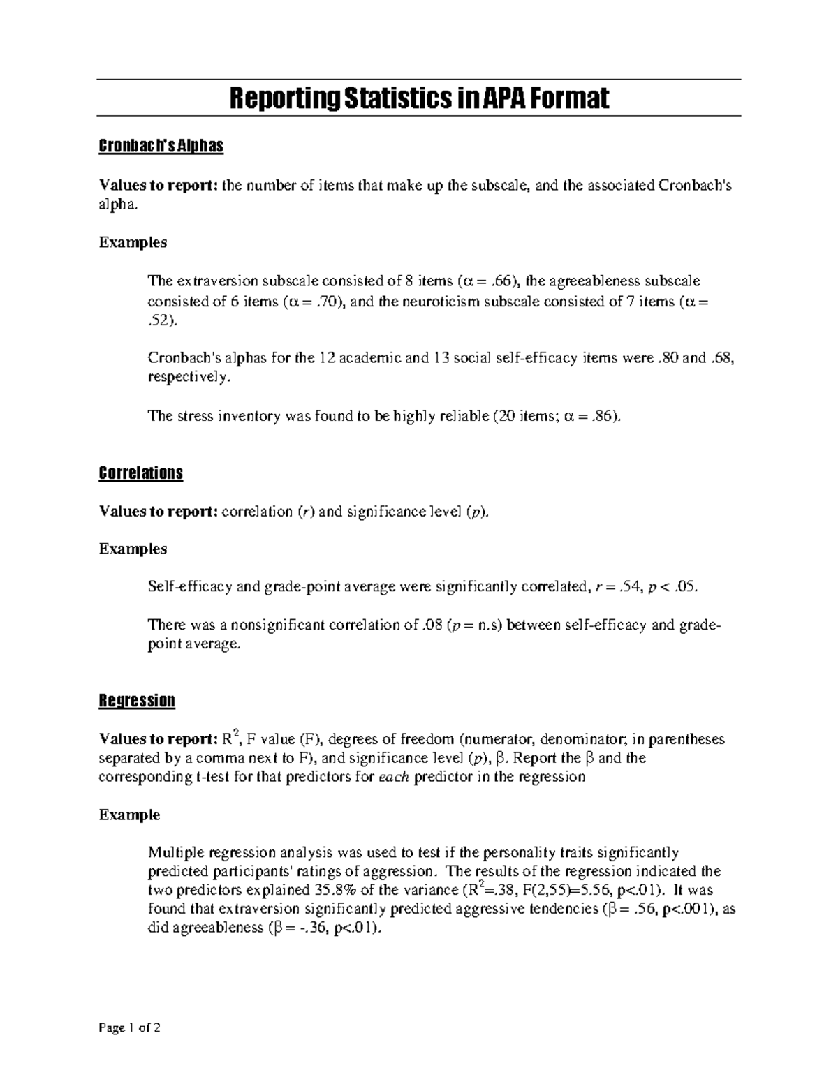Reporting Statistics in APA Format - Page 1 of 2 - Studocu