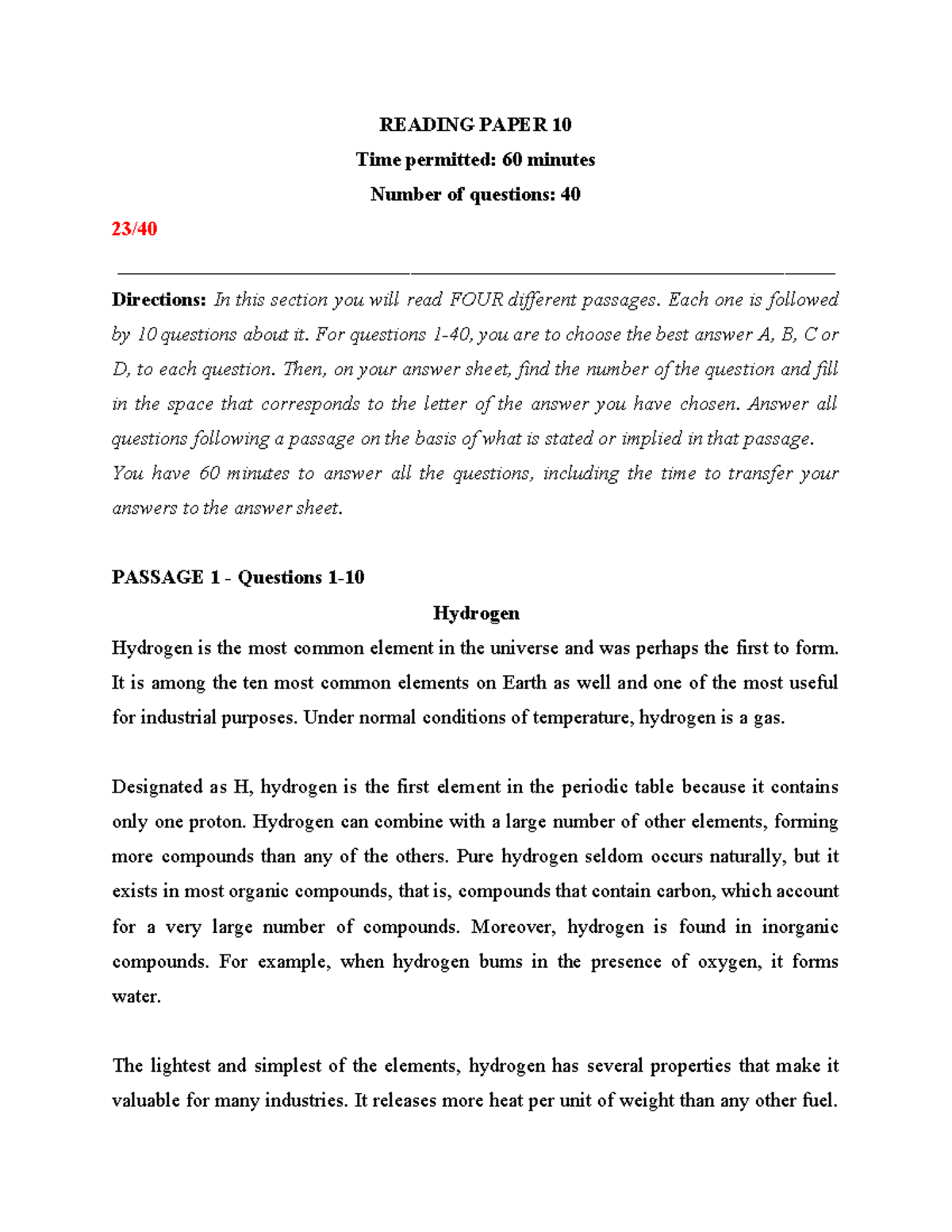 Reading Test 10: Comprehension and Analysis Questions - Studocu