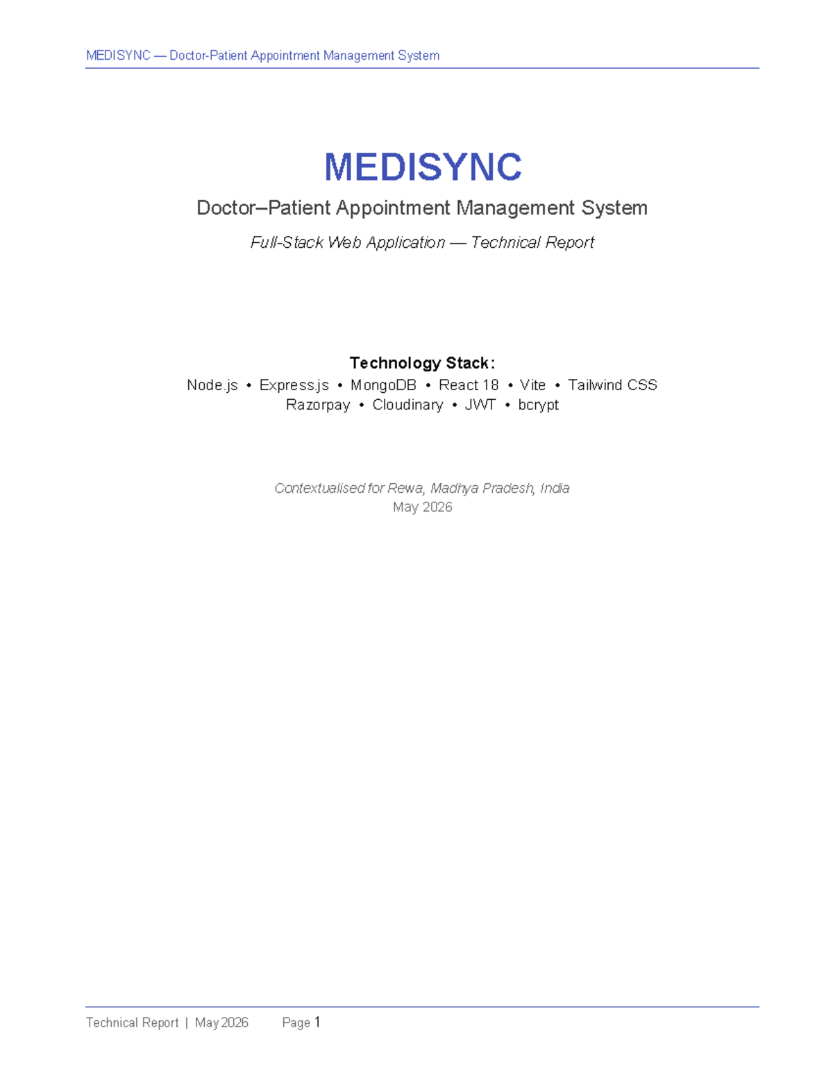 MEDISYNC Appointment Management System Technical Report (May 2026 ...