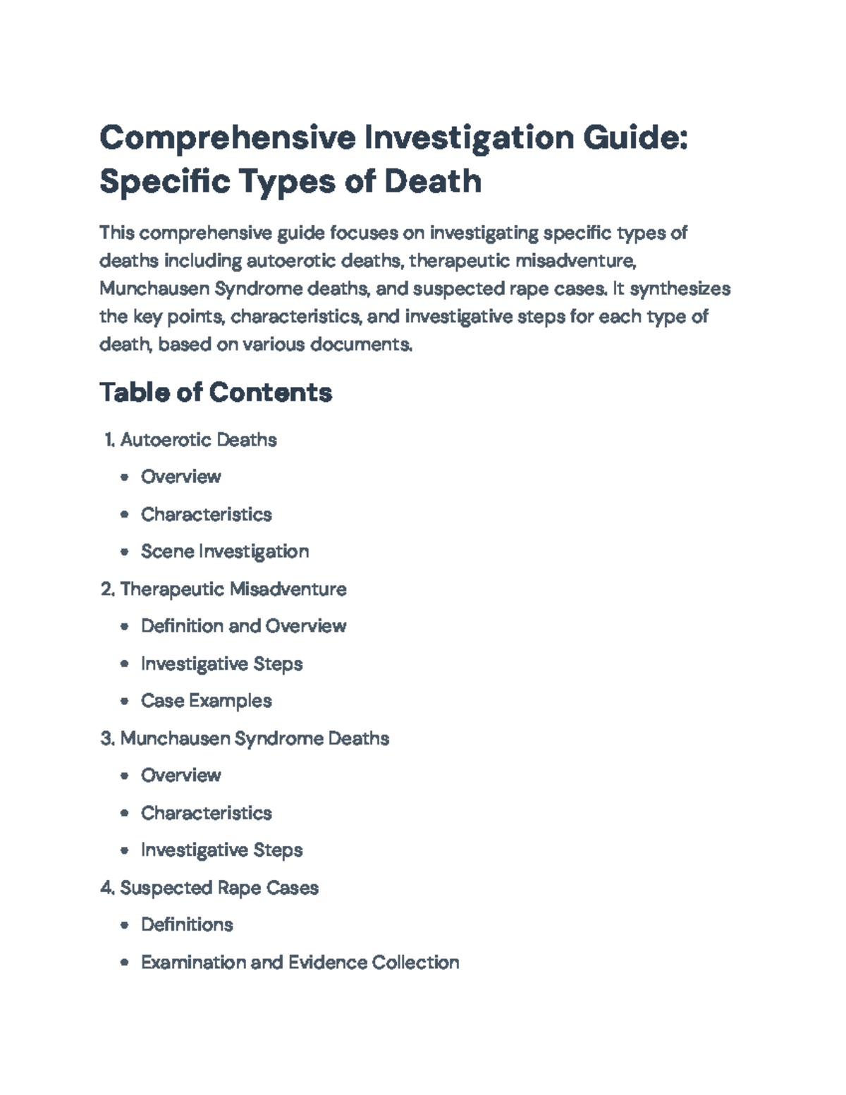 Comprehensive Investigation Guide on Specific Death Types: Cases ...