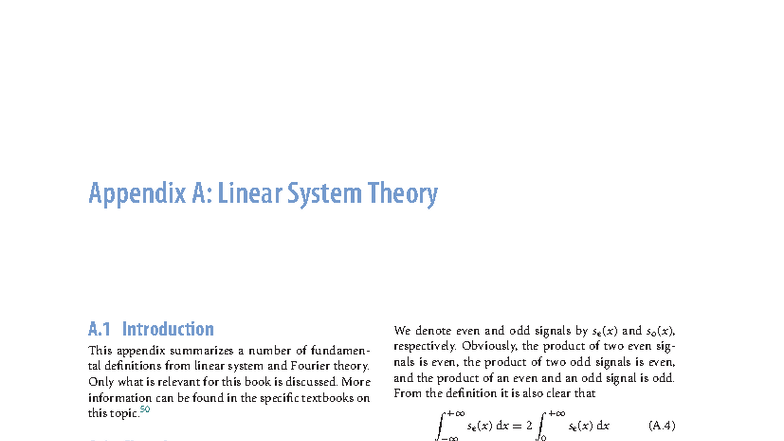 Appendix A: Fundamentals of Linear System Theory (Suetens 3rd Ed) - Studocu