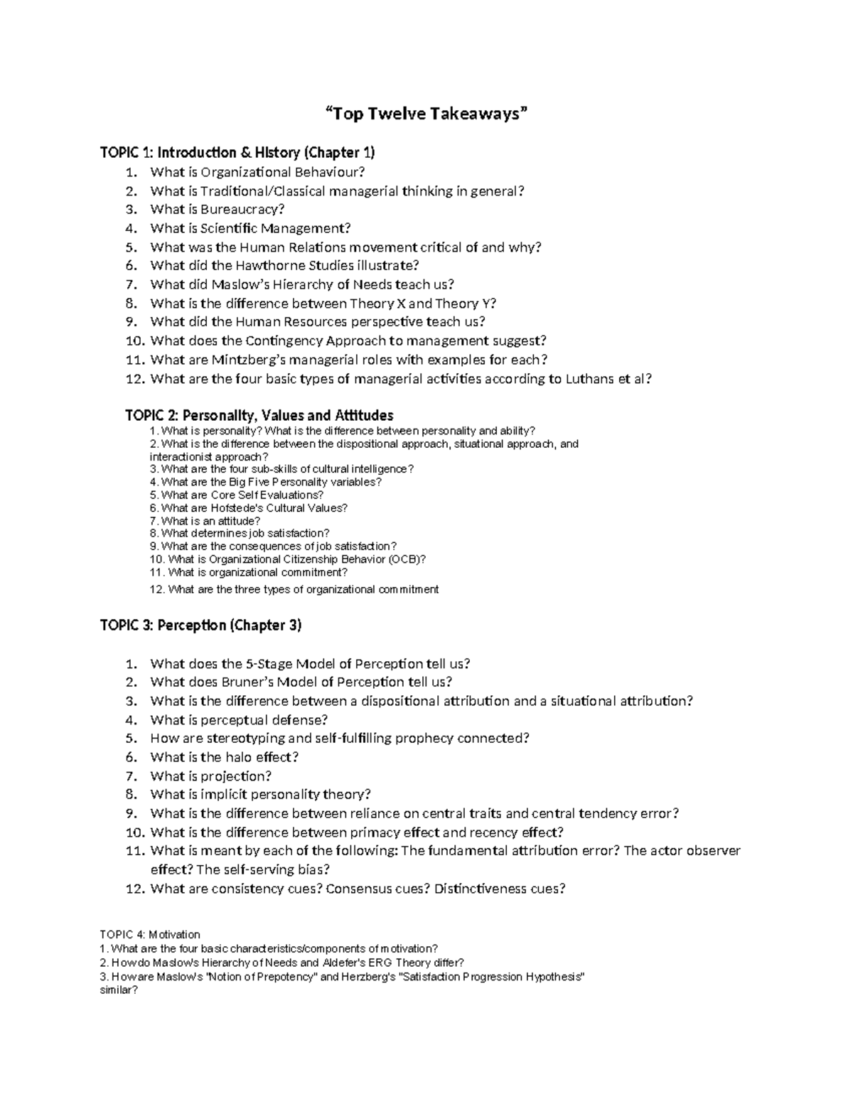 Top 12 Takeaways on Organizational Behaviour (OB) Concepts - Studocu