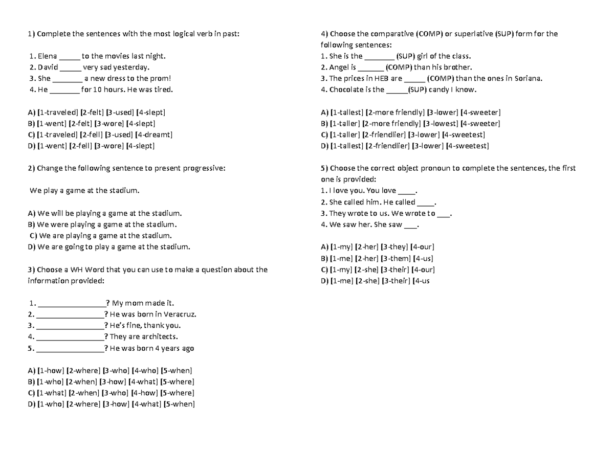 12 - Study Guide for Verb Tenses and Sentence Structure - Studocu