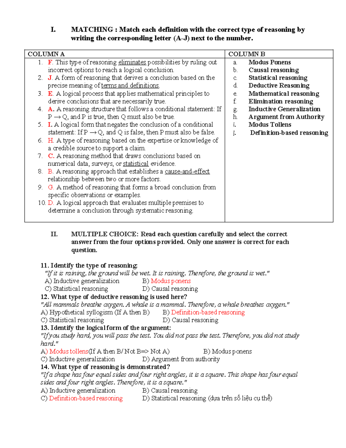 Critical Thinking Final Exam Review (CT101) - Studocu