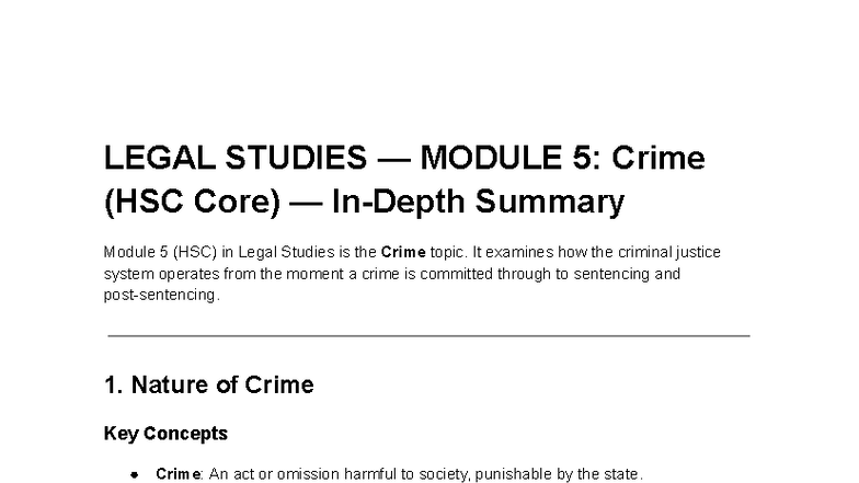 HSC Legal Studies Module 5: Crime Overview and Key Concepts - Studocu