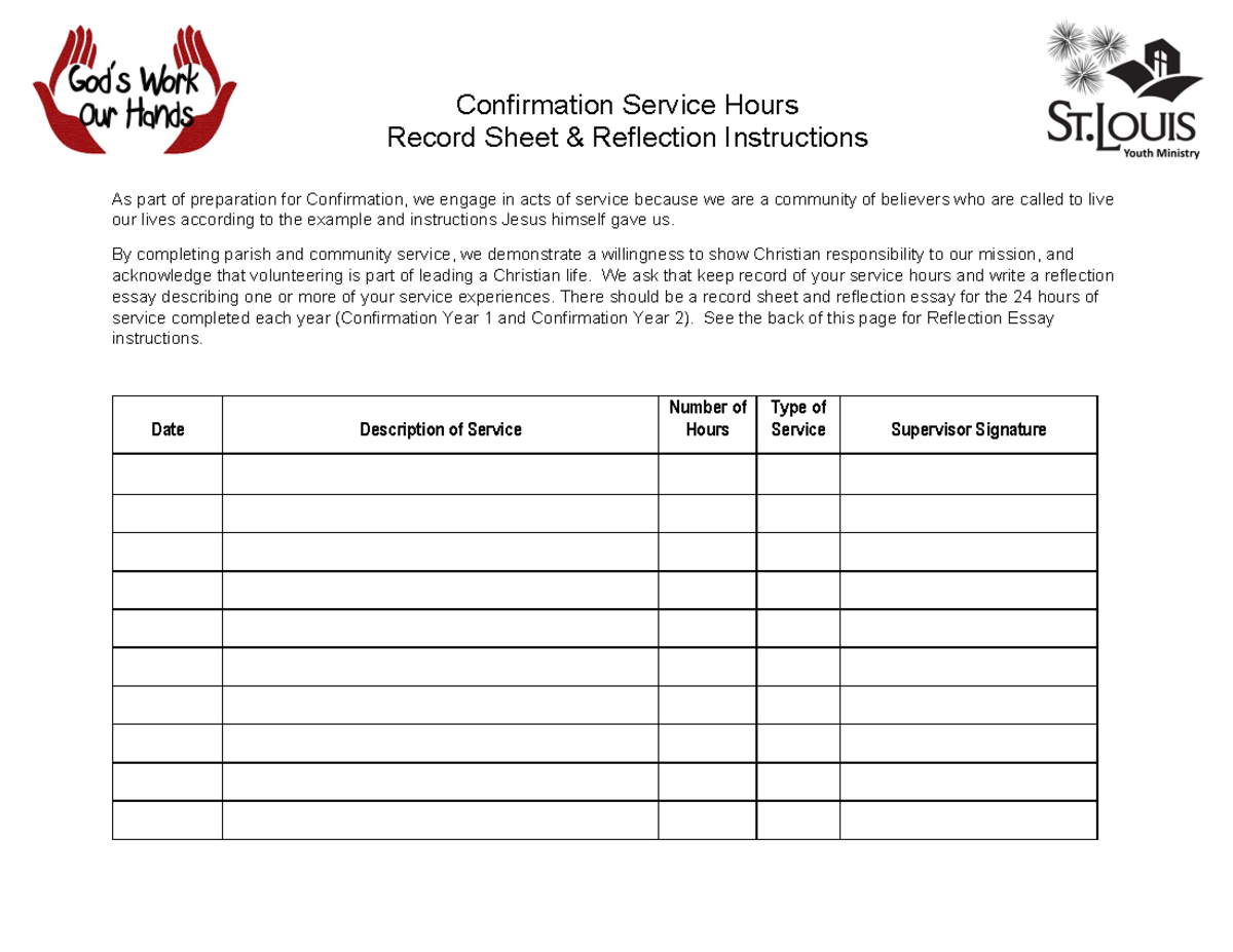 Confirmation Service Hours Record & Reflection Guidelines - Studocu