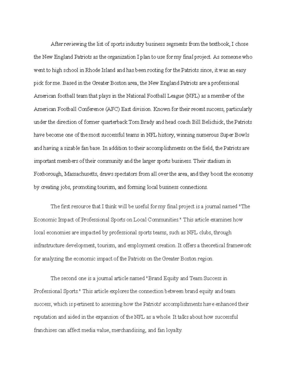 Sports Marketing Project: New England Patriots Analysis - 1-2 - Studocu