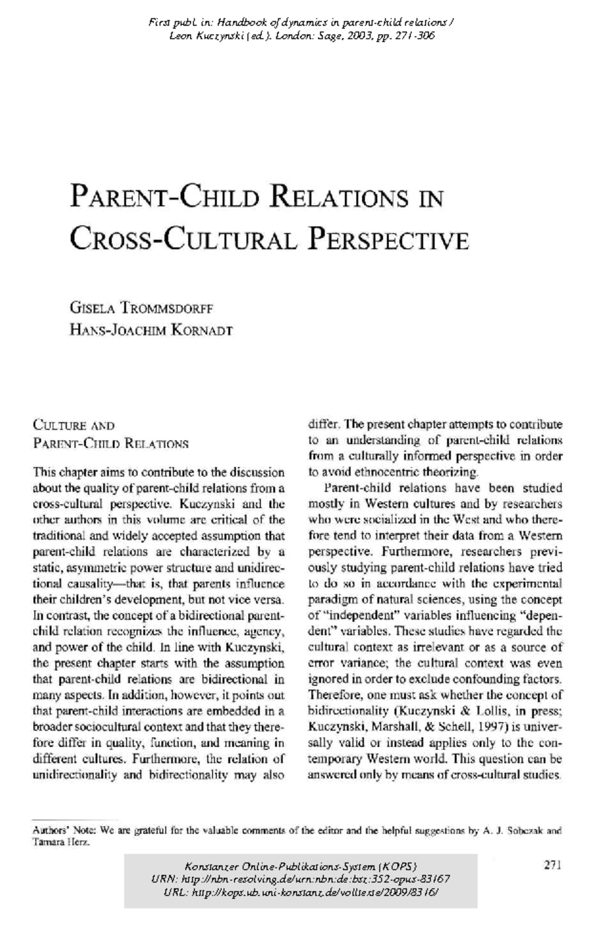 Cultural Perspectives on Parent-Child Relations: A Comparative Study ...