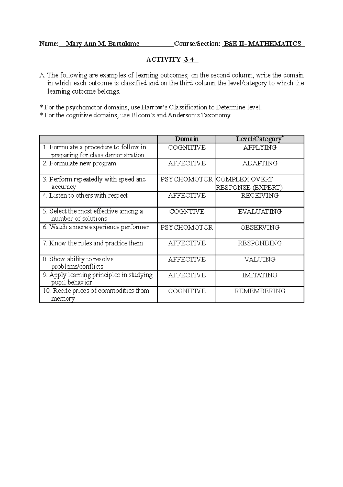 Bartolome, Mary Ann M. Bseii-MATH - Name: Mary Ann M. Bartolome Course ...
