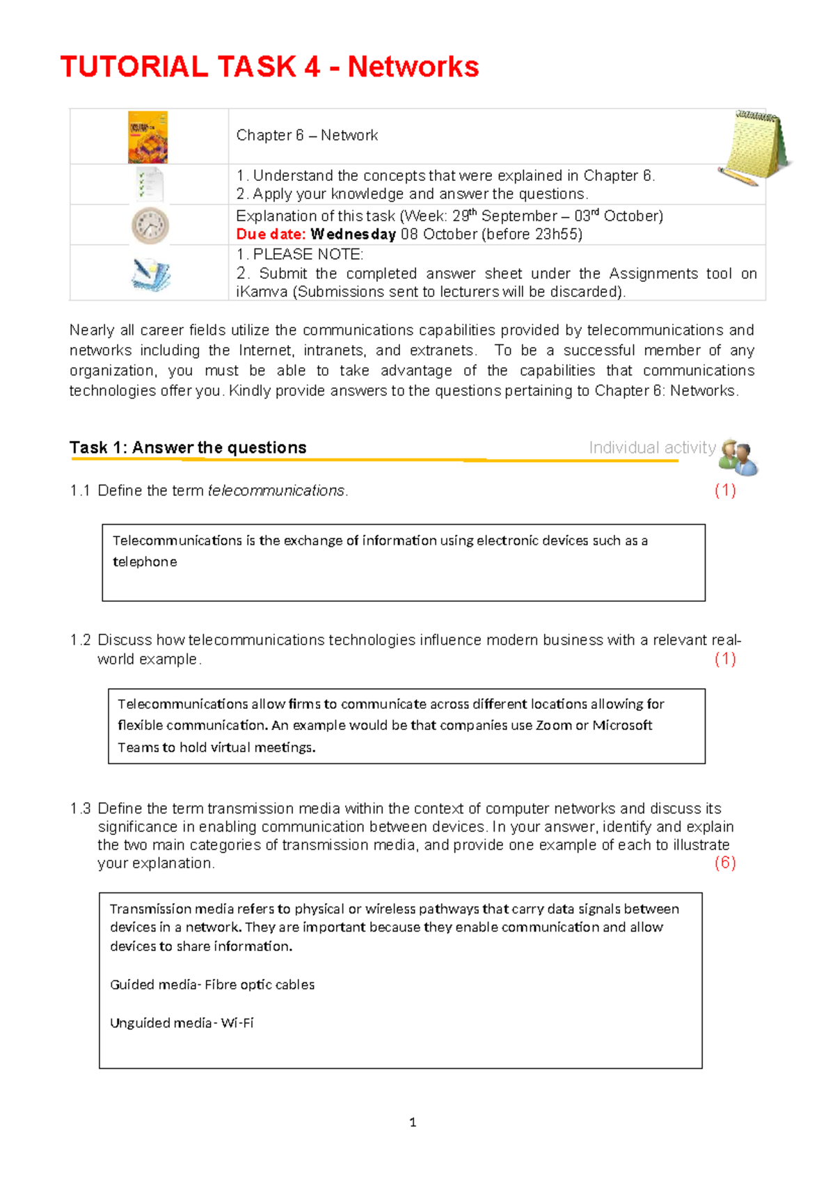 IFS132 Tutorial Task 4: Networks - Chapter 6 Concepts Explained - Studocu