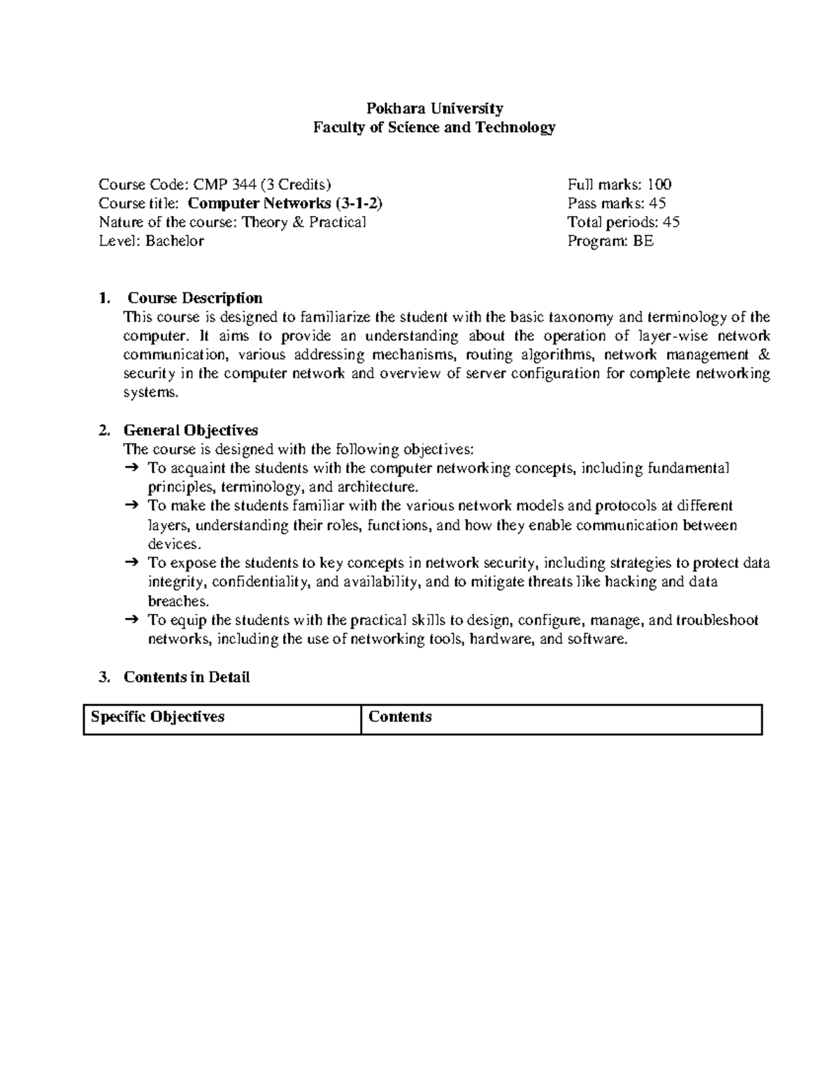 Syllabus for CMP344: Computer Networks Course at Pokhara University ...