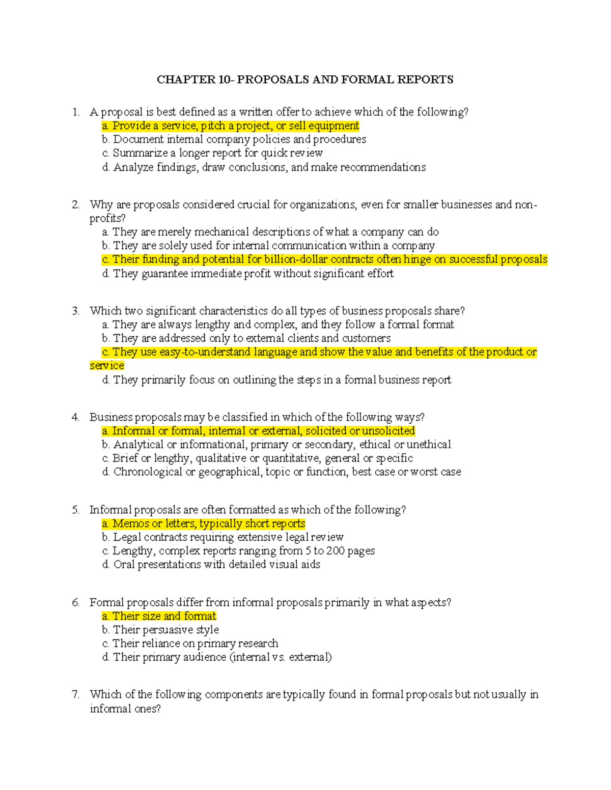 CHAPTER 10: PROPOSALS AND FORMAL REPORTS PRACTICE QUESTIONS - Studocu