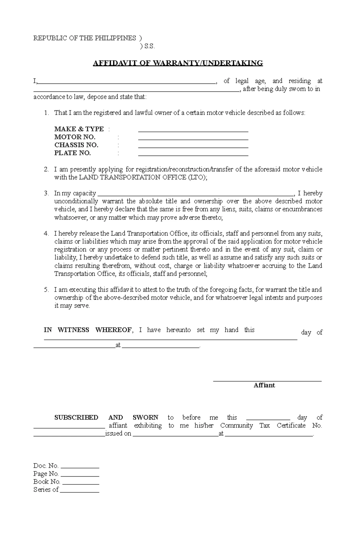 Template Certificate statutory declaration - Template Certificate ...
