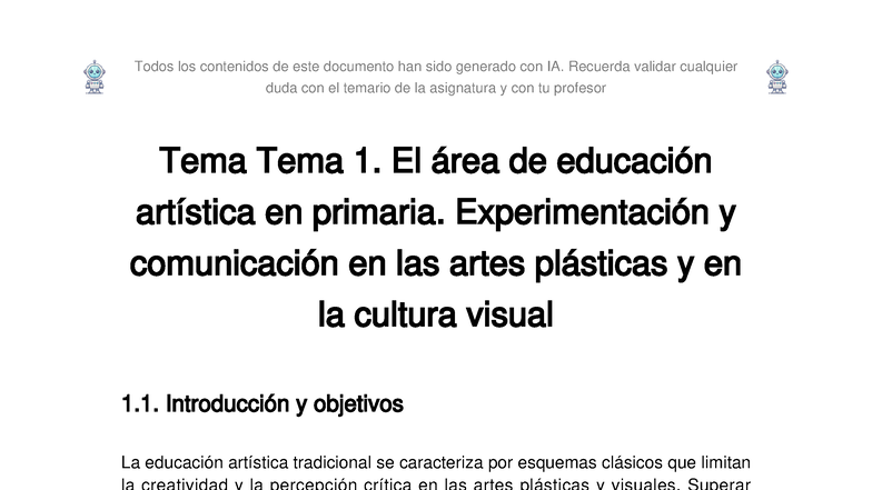 Resumen de Temas de Educación Artística en Primaria (EA101) - Studocu