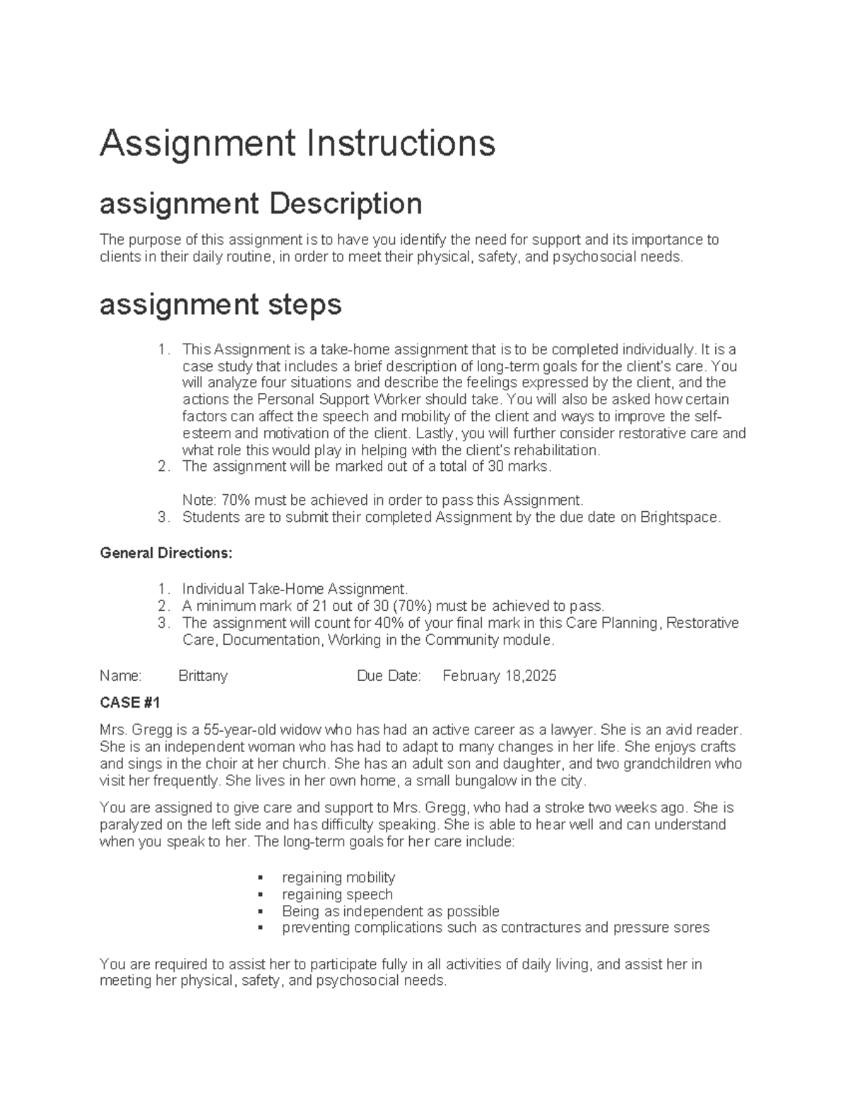Care planning Assignment - Assignment Instructions assignment ...