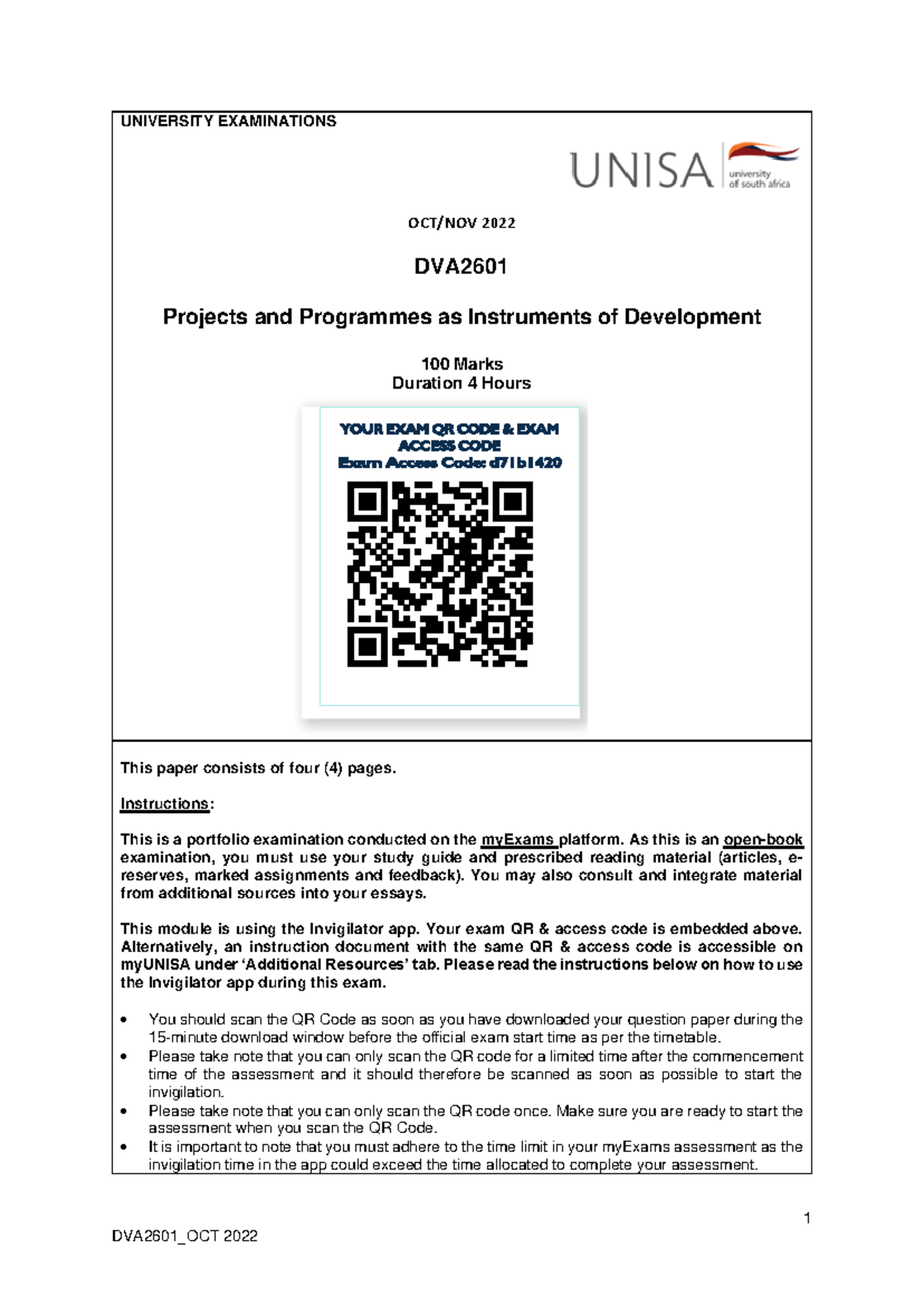 DVA-Exam Oct/Nov 2022 - Projects & Programmes Portfolio Assessment ...