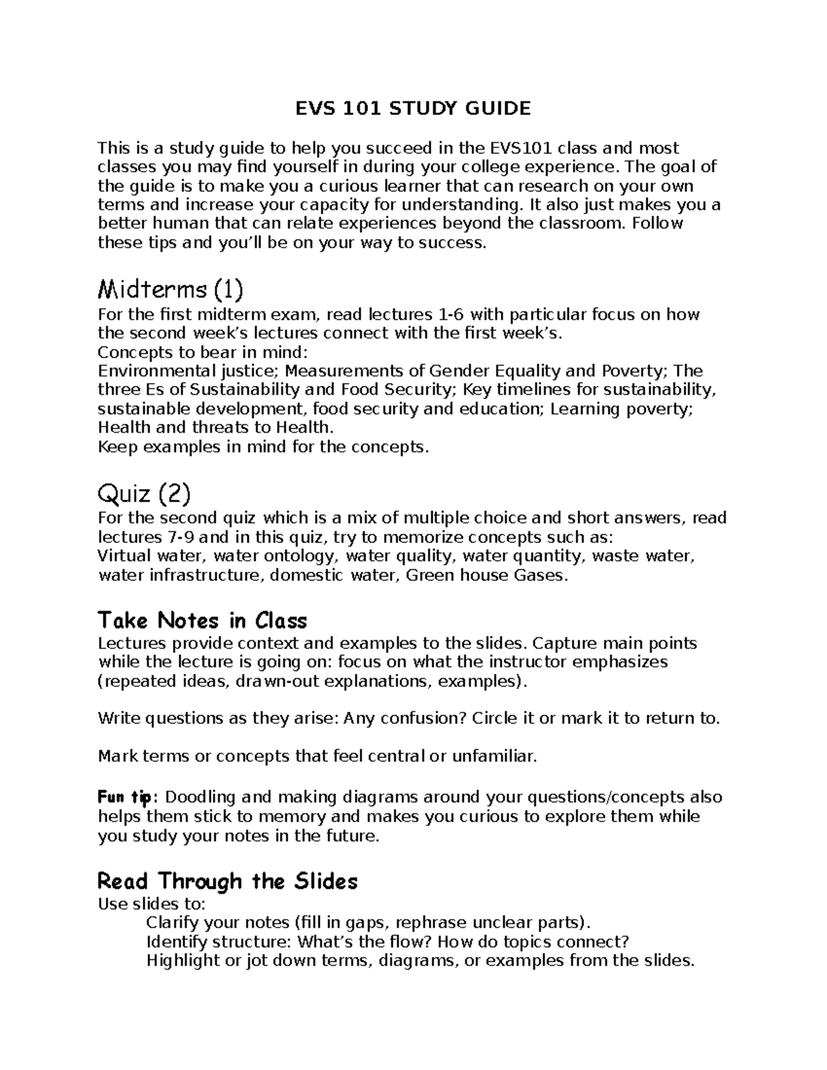 EVS 101 Midterm & Quiz Study Guide for Success - Studocu