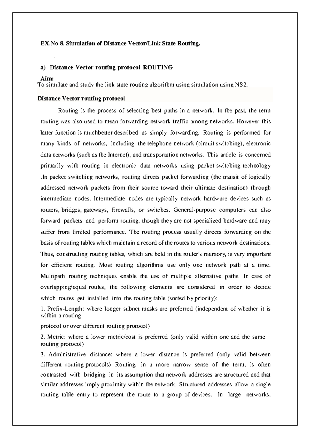 Distance vector routing 3 - EX 8. Simulation of Distance Vector/Link ...
