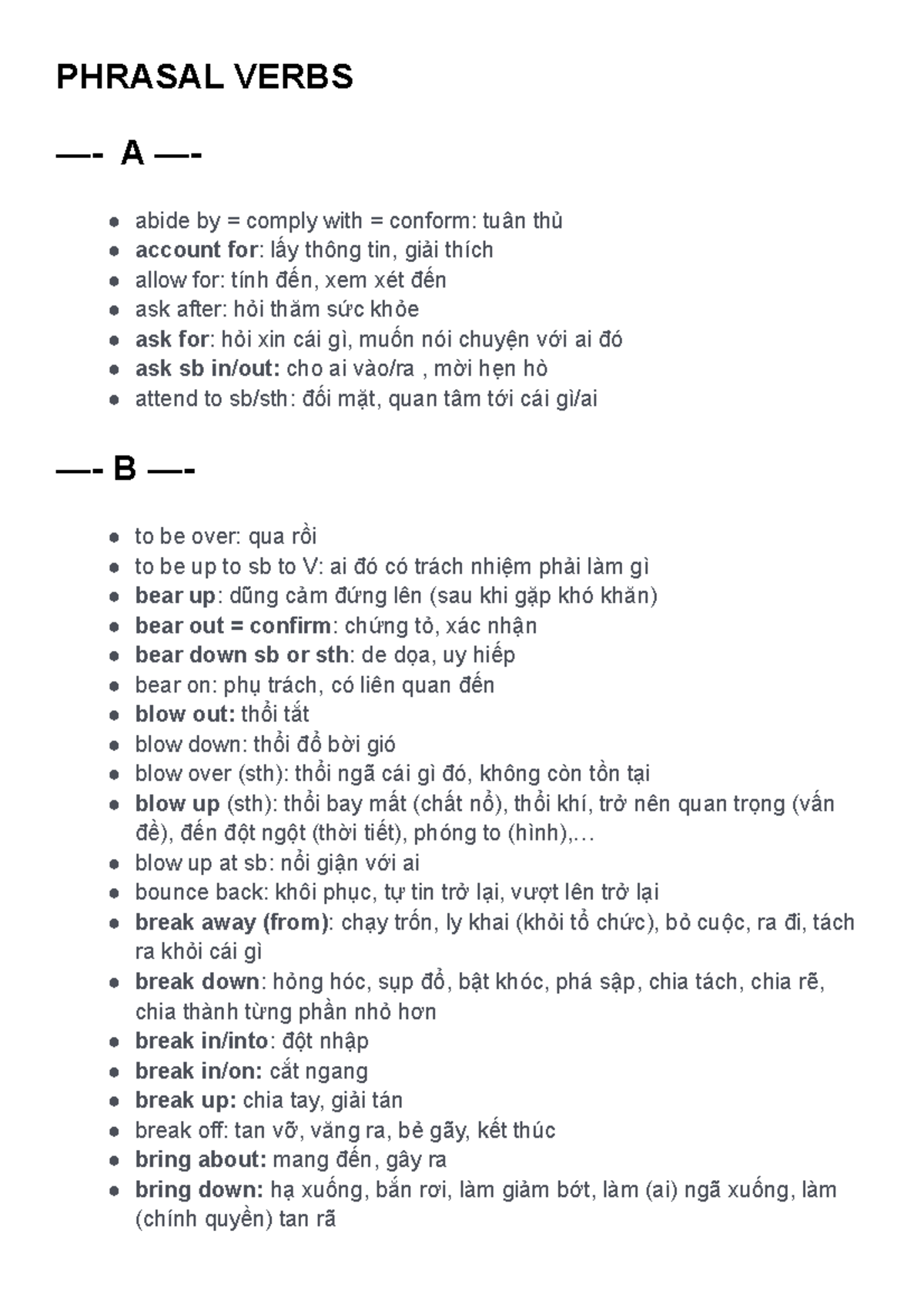 Phrasal Verbs Study Notes for English Learning (Final Exam Preparation ...