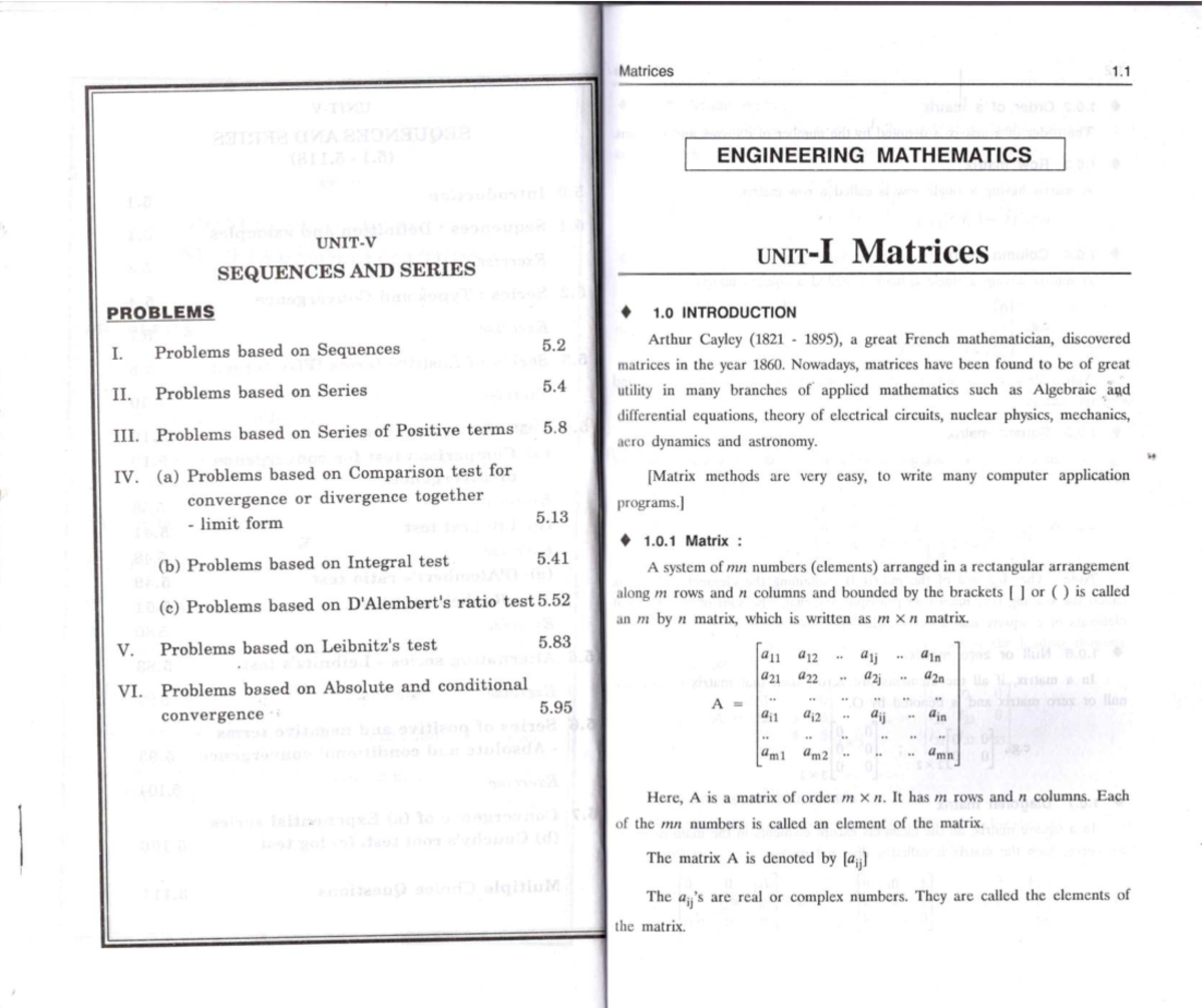 Matrices 1.1: Engineering Mathematics - Sequences & Series Problems ...
