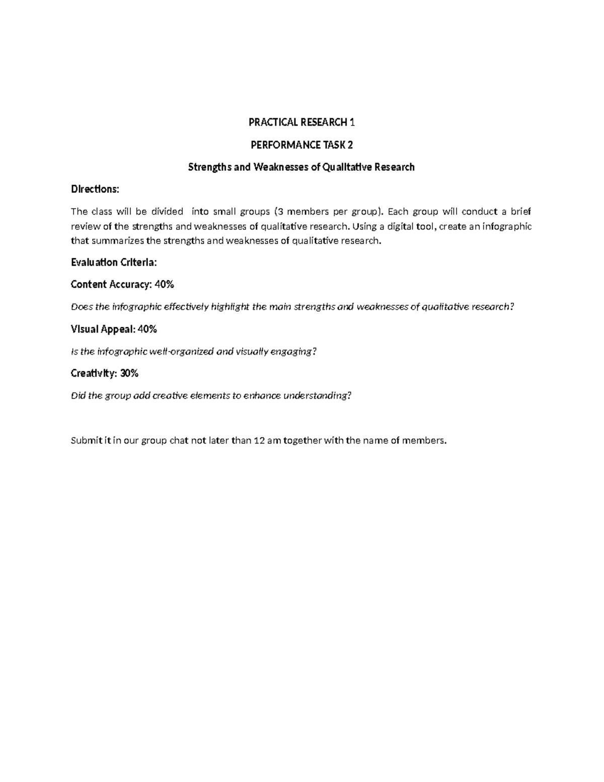 PT 2 Practical Research - PRACTICAL RESEARCH 1 PERFORMANCE TASK 2 ...