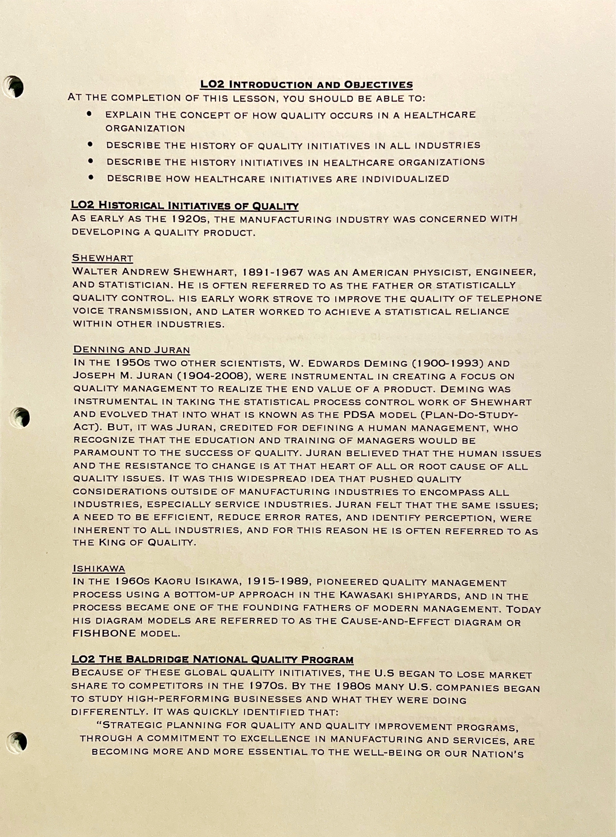 HPA Lo2 - Notes from class. - LO2 INTRODUCTION AND OBJECTIVES AT THE ...