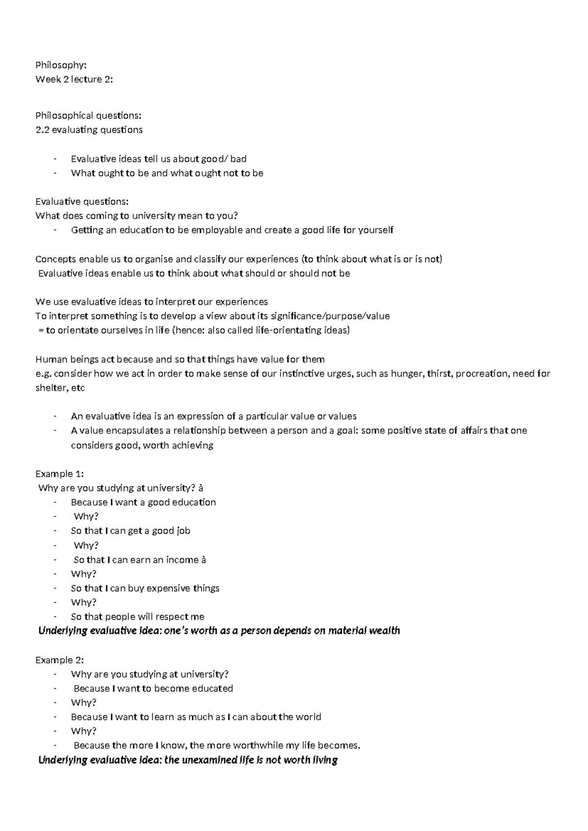 Philosophy notes - Philosophy: Week 2 lecture 2: Philosophical ...
