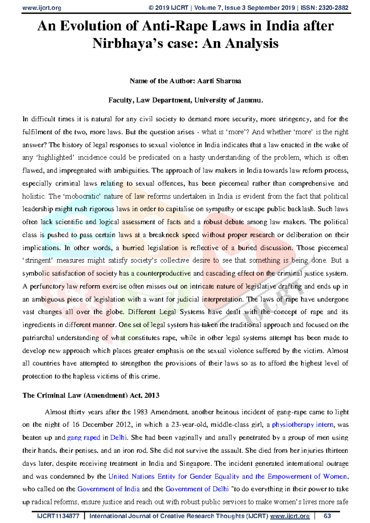 Evolution of Anti-Rape Laws in India: A Study of Reforms Post-Nirbhaya ...