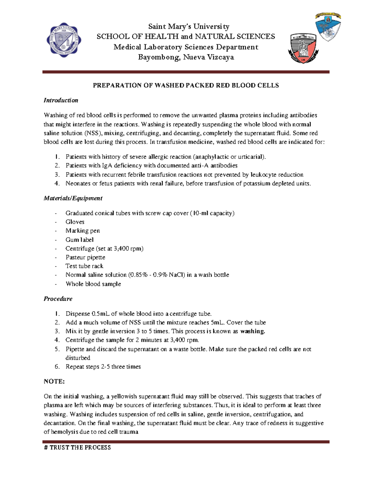 IH LAB Prelims Notes - Medical Laboratory Science Techniques and ...