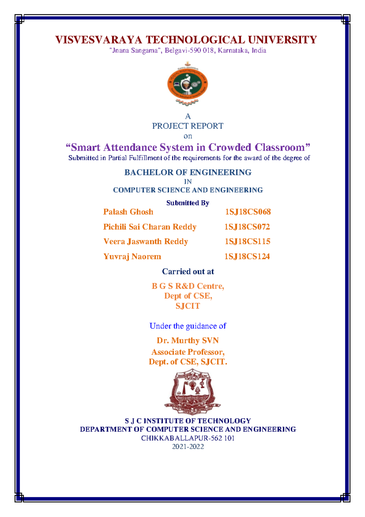Smart Attendance System in Crowded Classrooms - Project Report (CSE 018 ...
