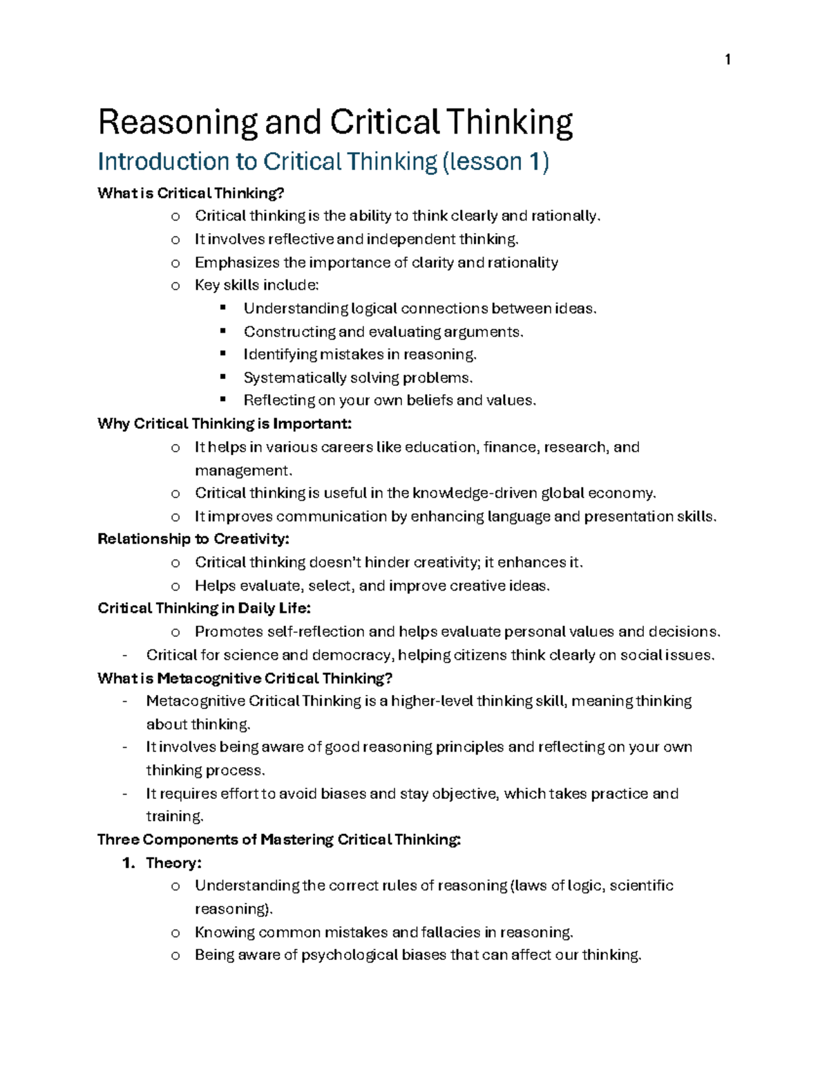 Philosp 1230A course notes - Reasoning and Critical Thinking ...