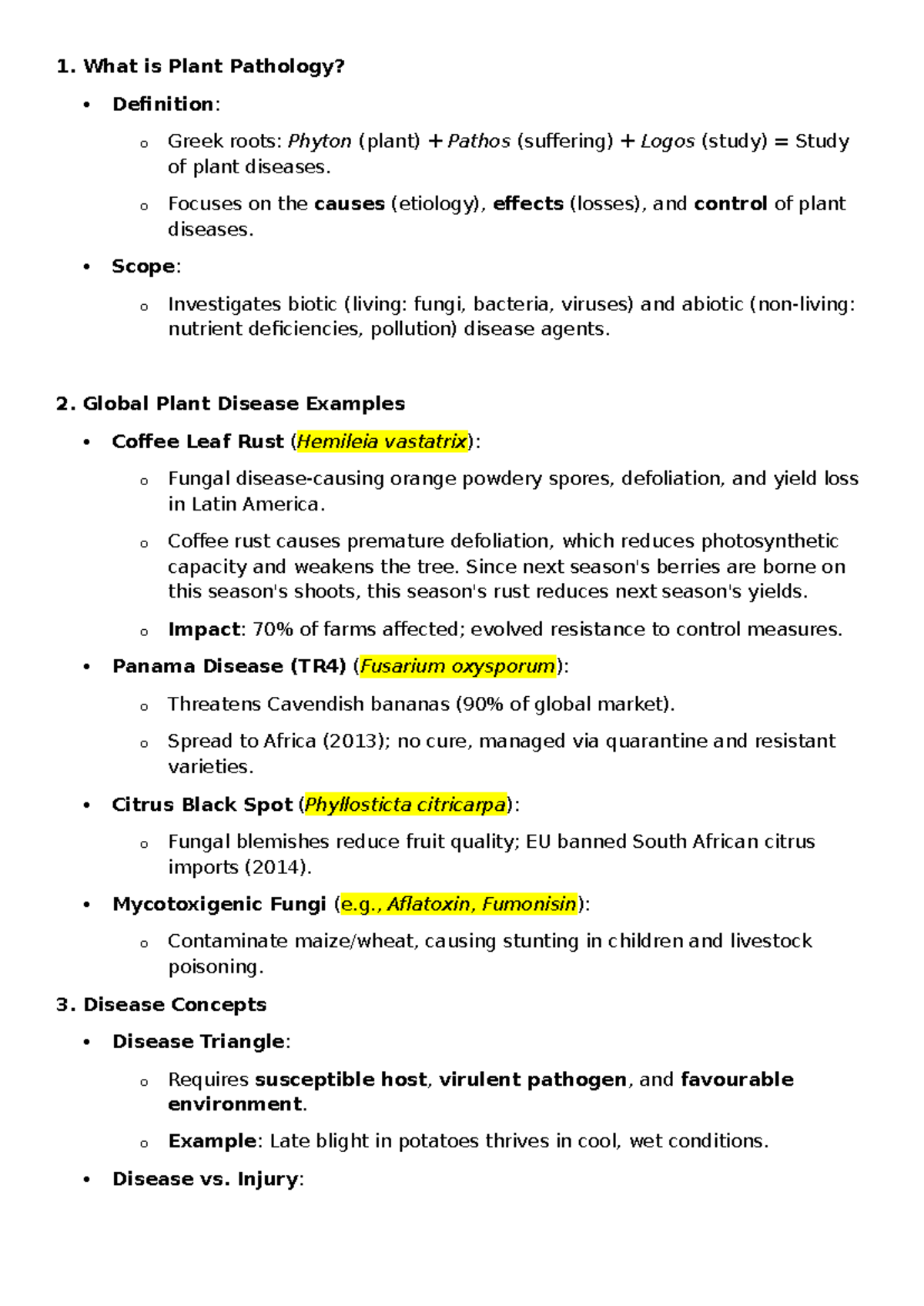 Crop Protection 152: Plant Pathology Study Notes and Key Concepts - Studocu