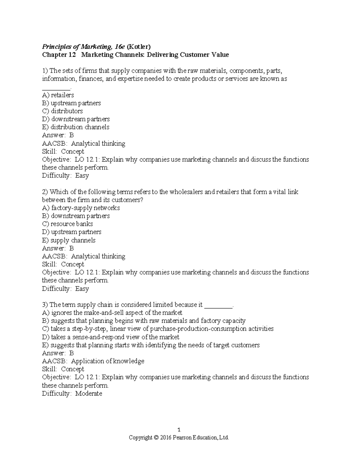 Chapter 12 - Marketing Channels: Delivering Customer Value (Principles ...
