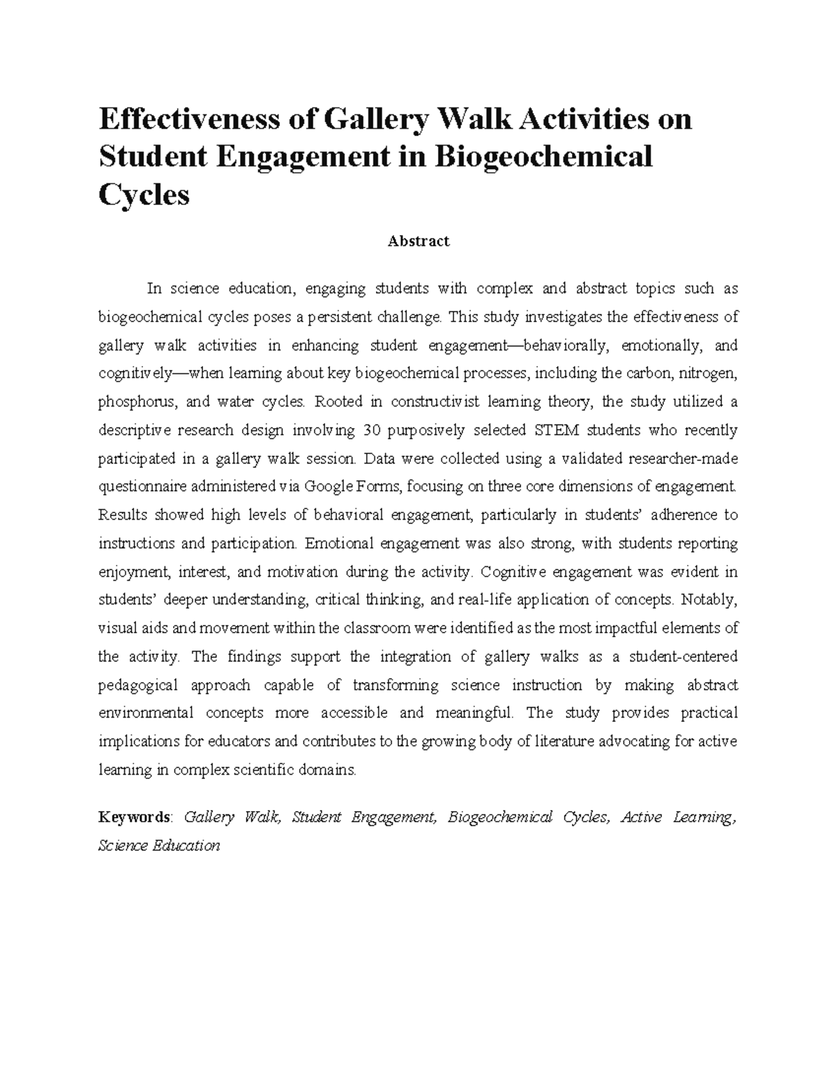 ENG 101: Effectiveness of Gallery Walks on Student Engagement in ...