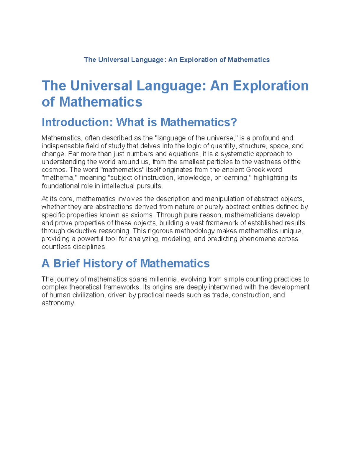 Math 101: The Universal Language of Mathematics - An Exploration - Studocu