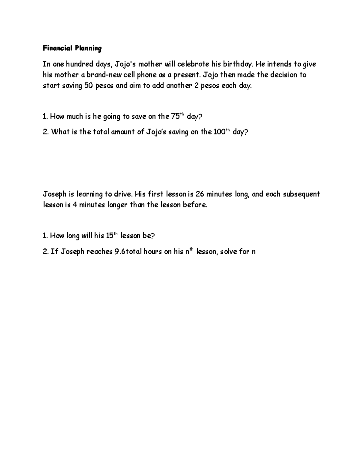 Financial Planning - Sample Problems and Solutions - Studocu