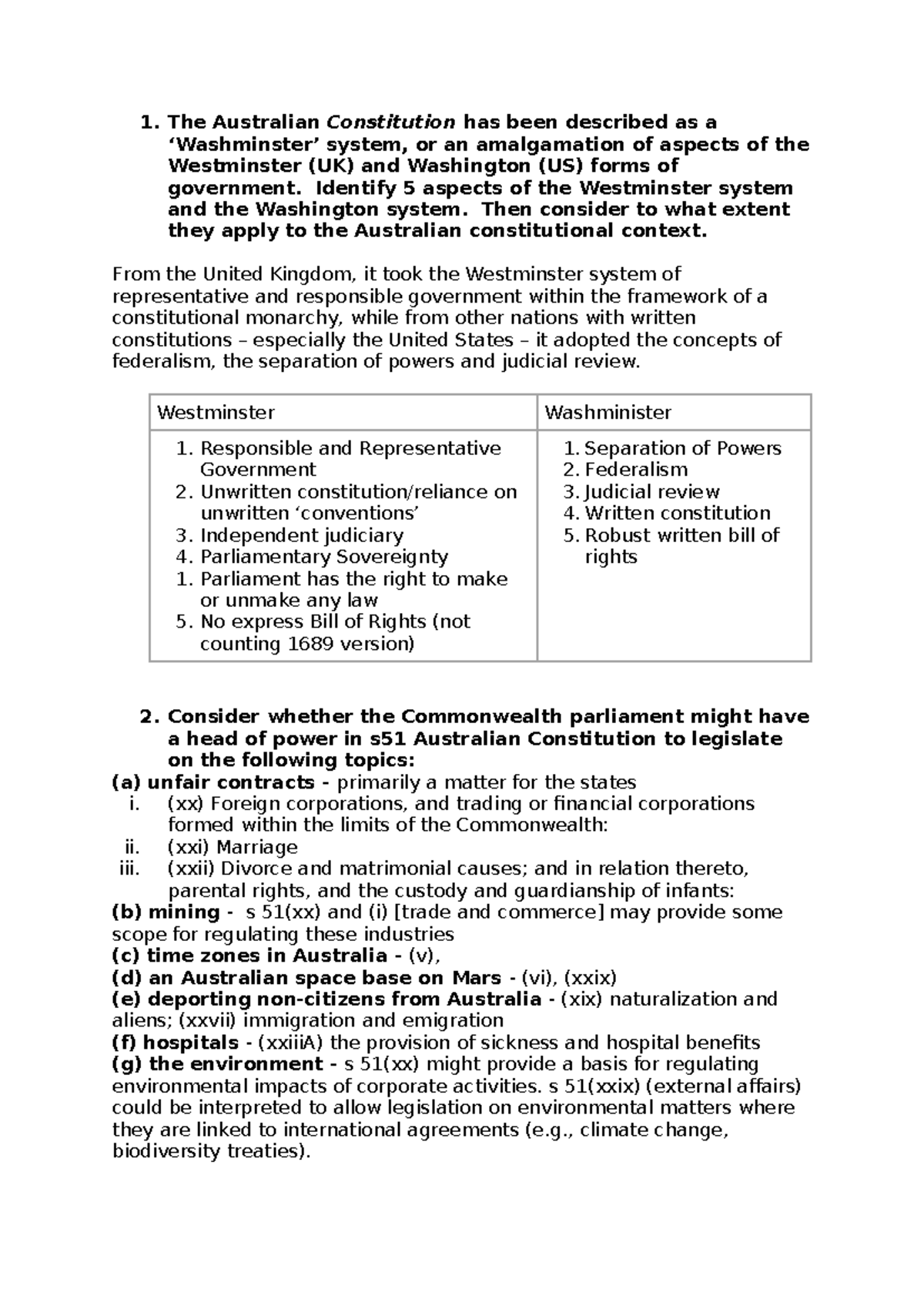 Constitutional Law Tutorial 1: Washminster System Analysis - Studocu