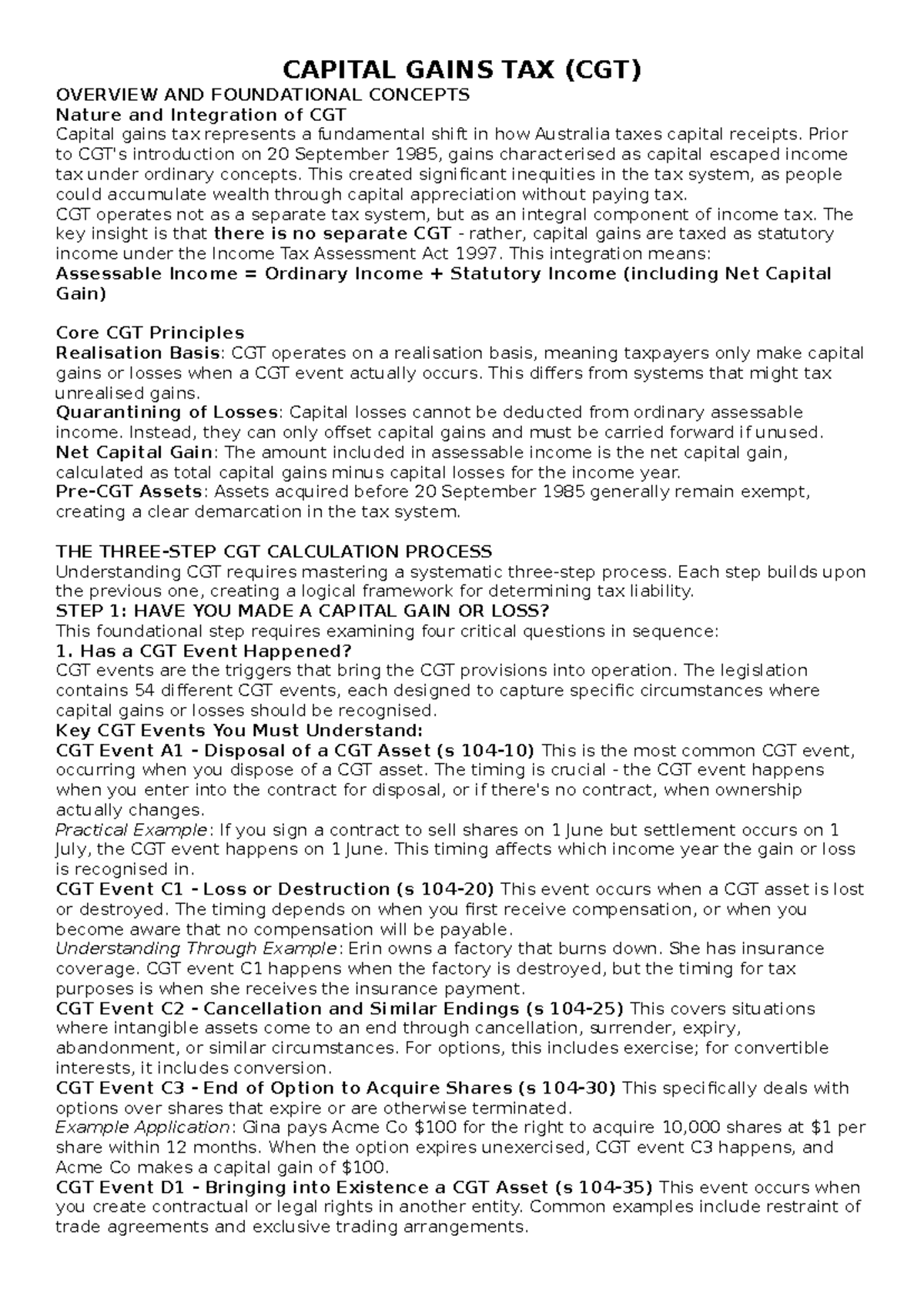CAPITAL GAINS TAX (CGT) OVERVIEW: FOUNDATIONAL CONCEPTS & CALCULATIONS ...