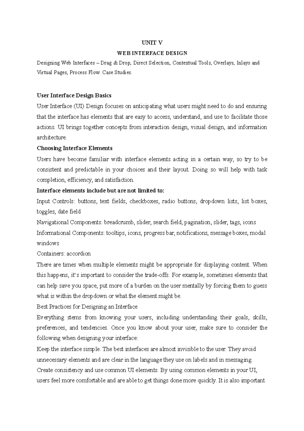 Unit V notes - unit 5 hci reg 13 - UNIT V WEB INTERFACE DESIGN ...