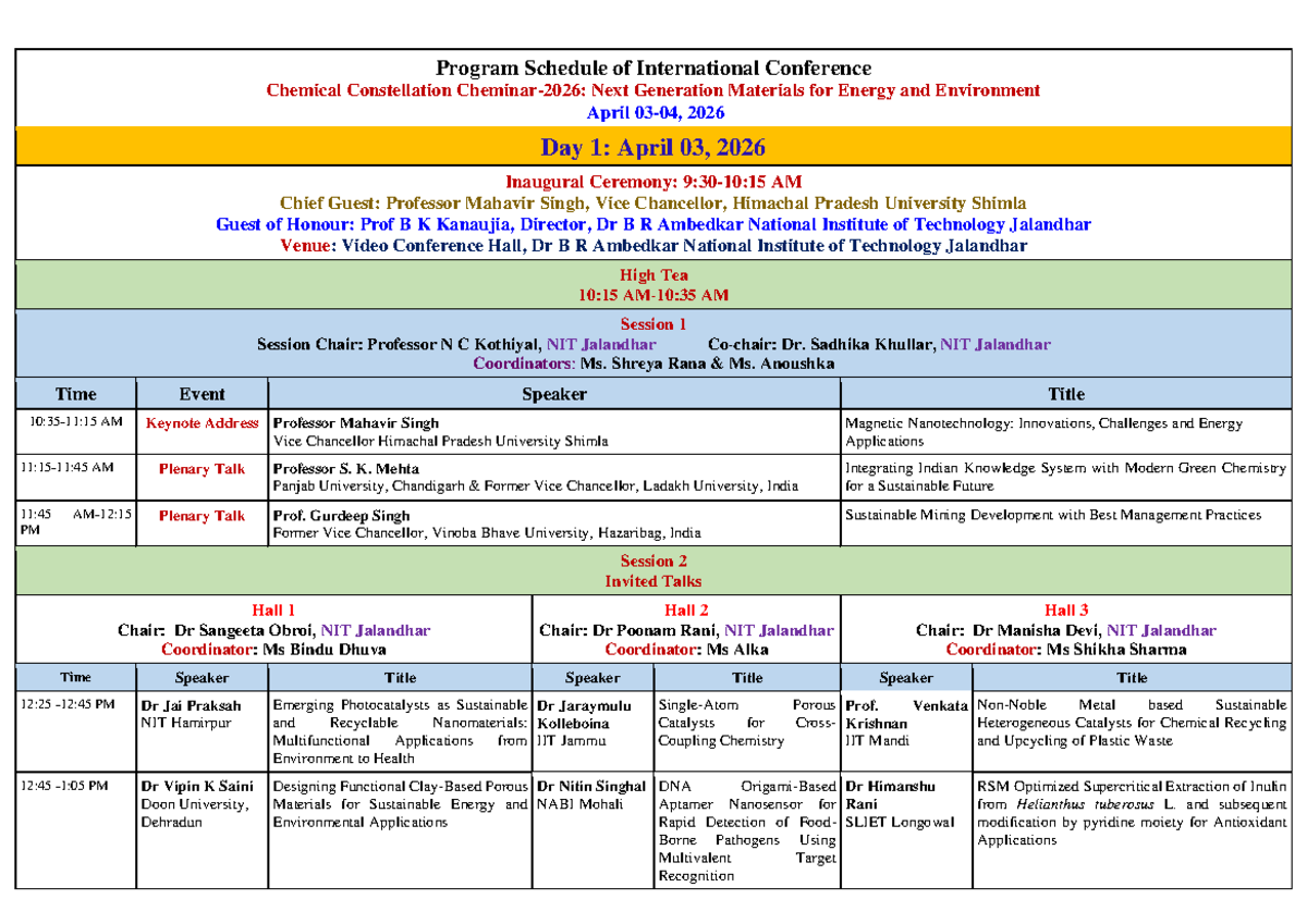 Program Schedule for International Conference on Chemical Constellation ...