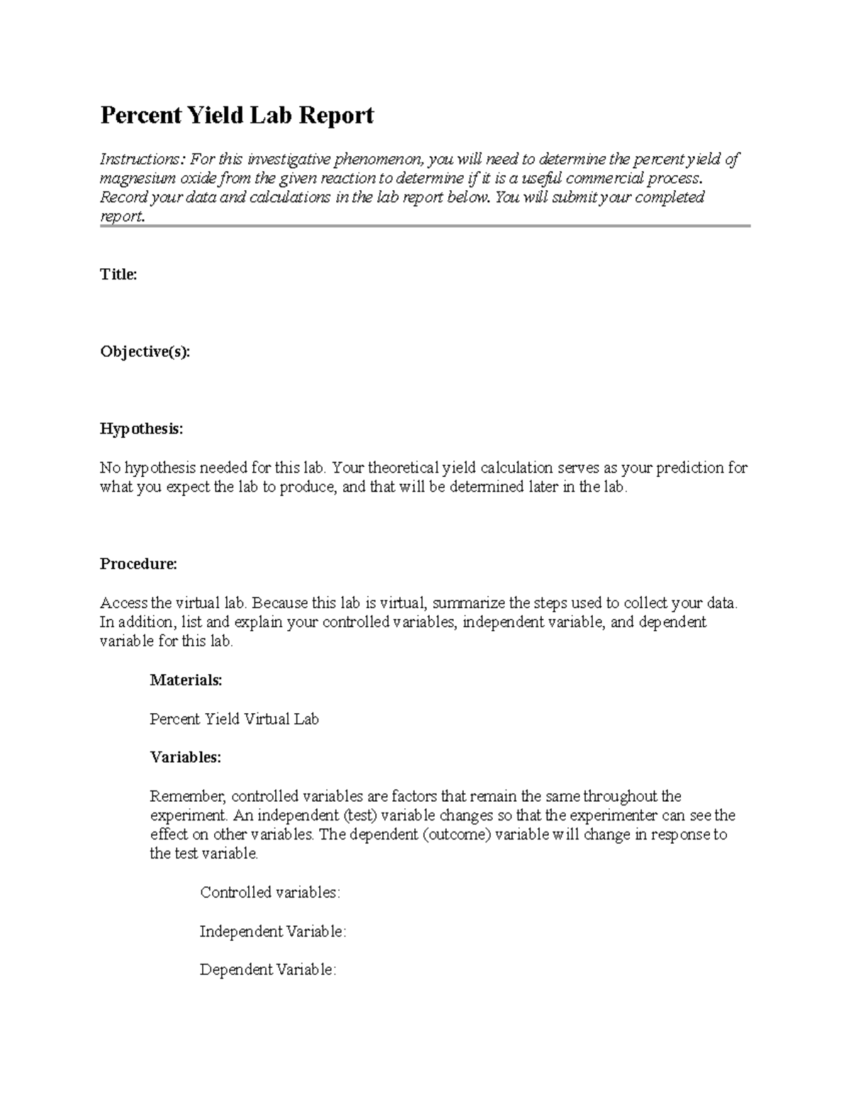 05 06 lab report - helps people lol - Percent Yield Lab Report ...