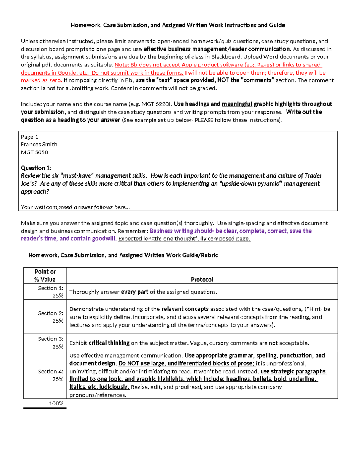 Homework & Case Submission Guide for MGT 5050 - Studocu