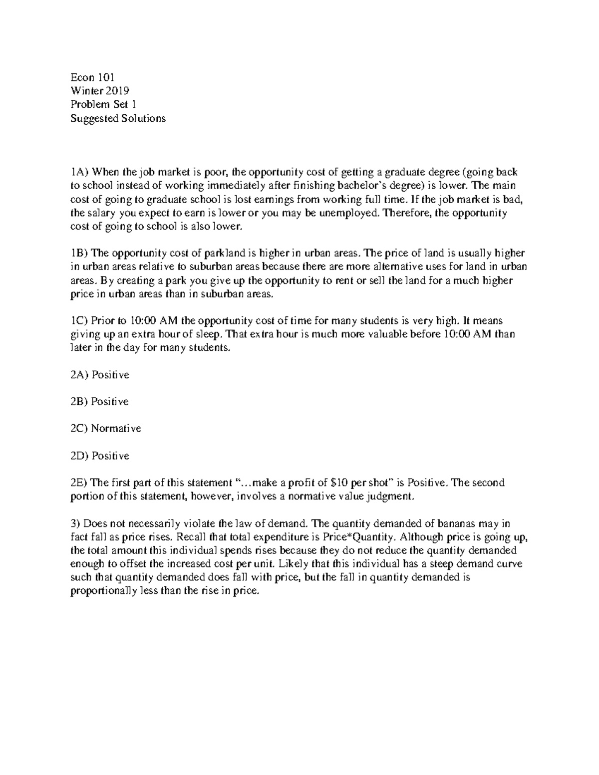 PS1 - Econ 101 - Solutions - Econ 101 Winter 2019 Problem Set 1 ...