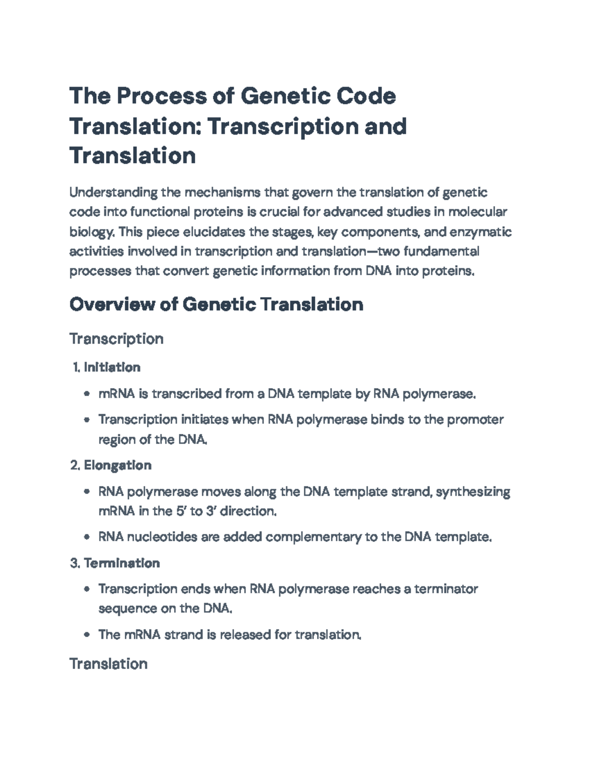 Genetic Code Translation: Transcription and Translation Processes - The ...