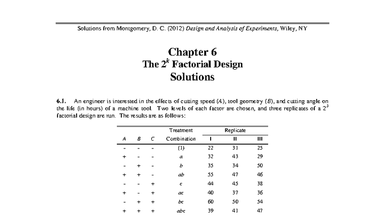 Ch06 - Solutions to 2 Factorial Design from Montgomery's Textbook - Studocu