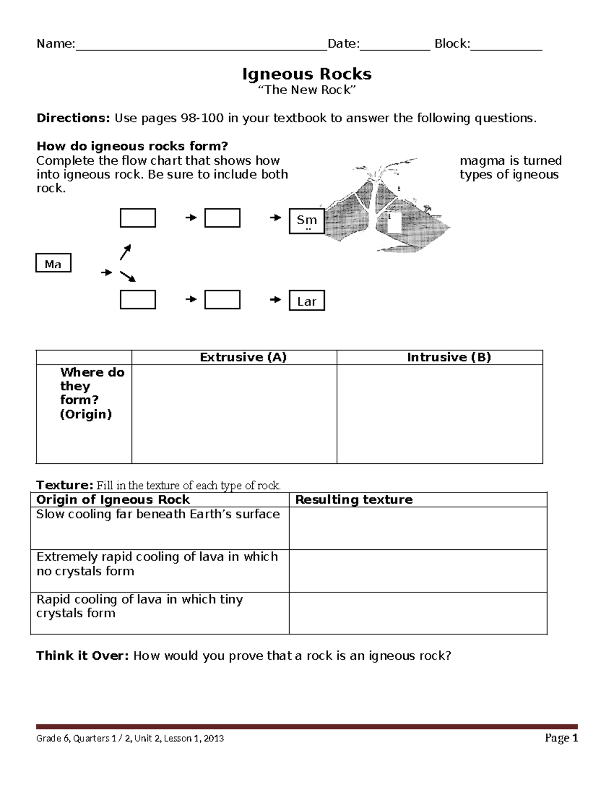 Grade 6, Quarters 1-2, Unit 2: Three Types of Rocks Worksheets - Studocu