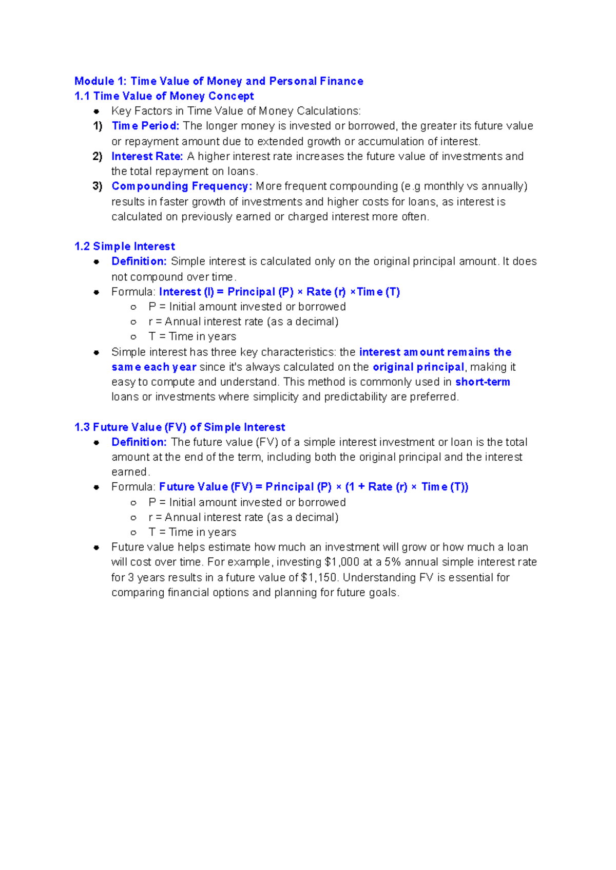 Lecture 1: Time Value of Money & Personal Finance Concepts - Studocu
