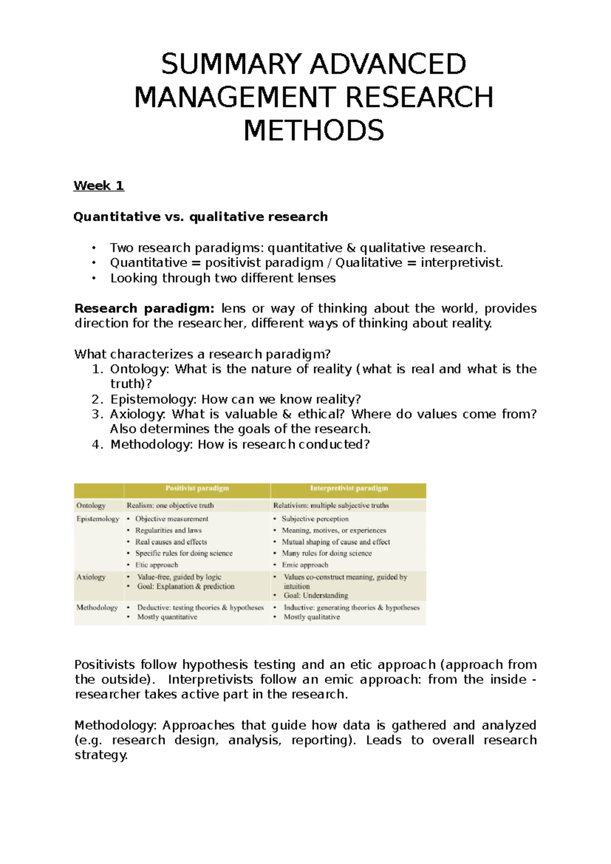 Summary of Advanced Management Research Methods (Research Methods ...