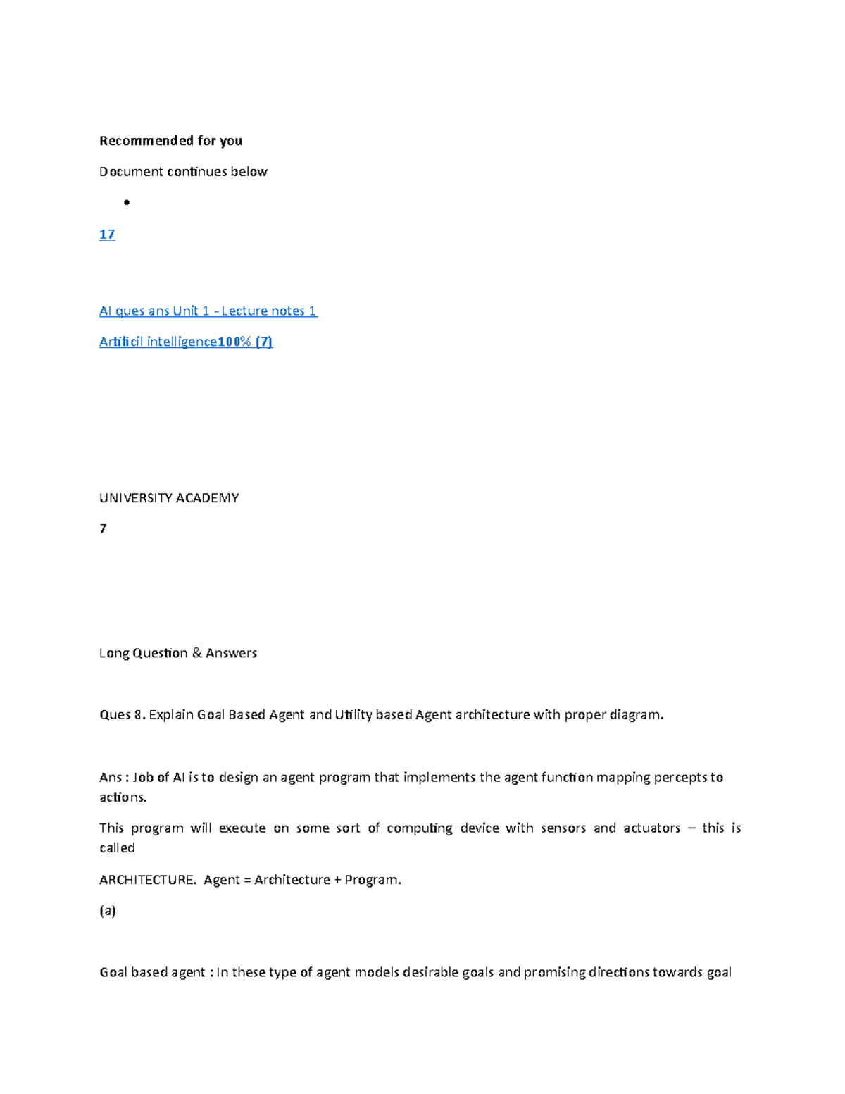AI Questions N Answers - notes - Recommended for you Document continues ...
